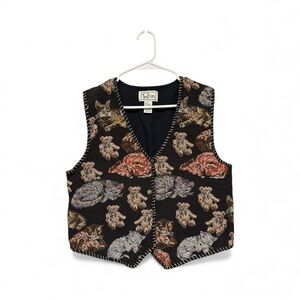 Vintage 90’s Tantrums Black Cat & Teddy Bears Print Vest Size Large